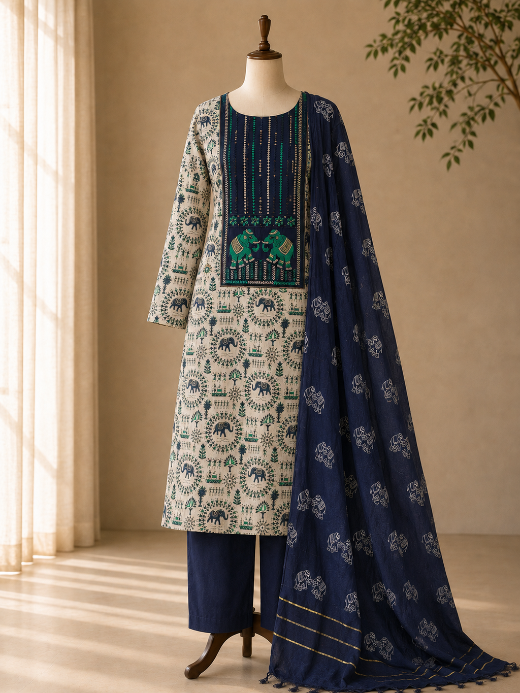 Double Hathi Dress Material Blue