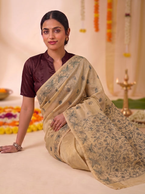 Mul Cotton Katha Embroidery Saree