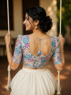 Ivory Chinon Silk Floral Blouse