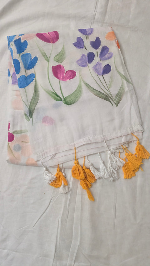 Onam Special Mul Cotton Hand Painted Saree