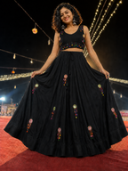 Mirror Work Black Cowrie Lehenga Choli
