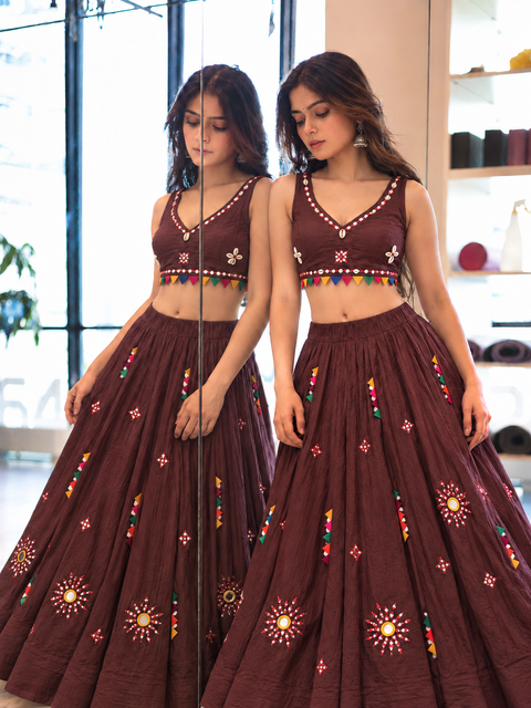 Desi Girl Bunting Maroon Mirror-Work Chania Choli