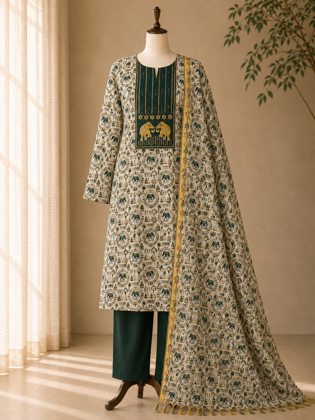 Double Hathi Dress Material Black