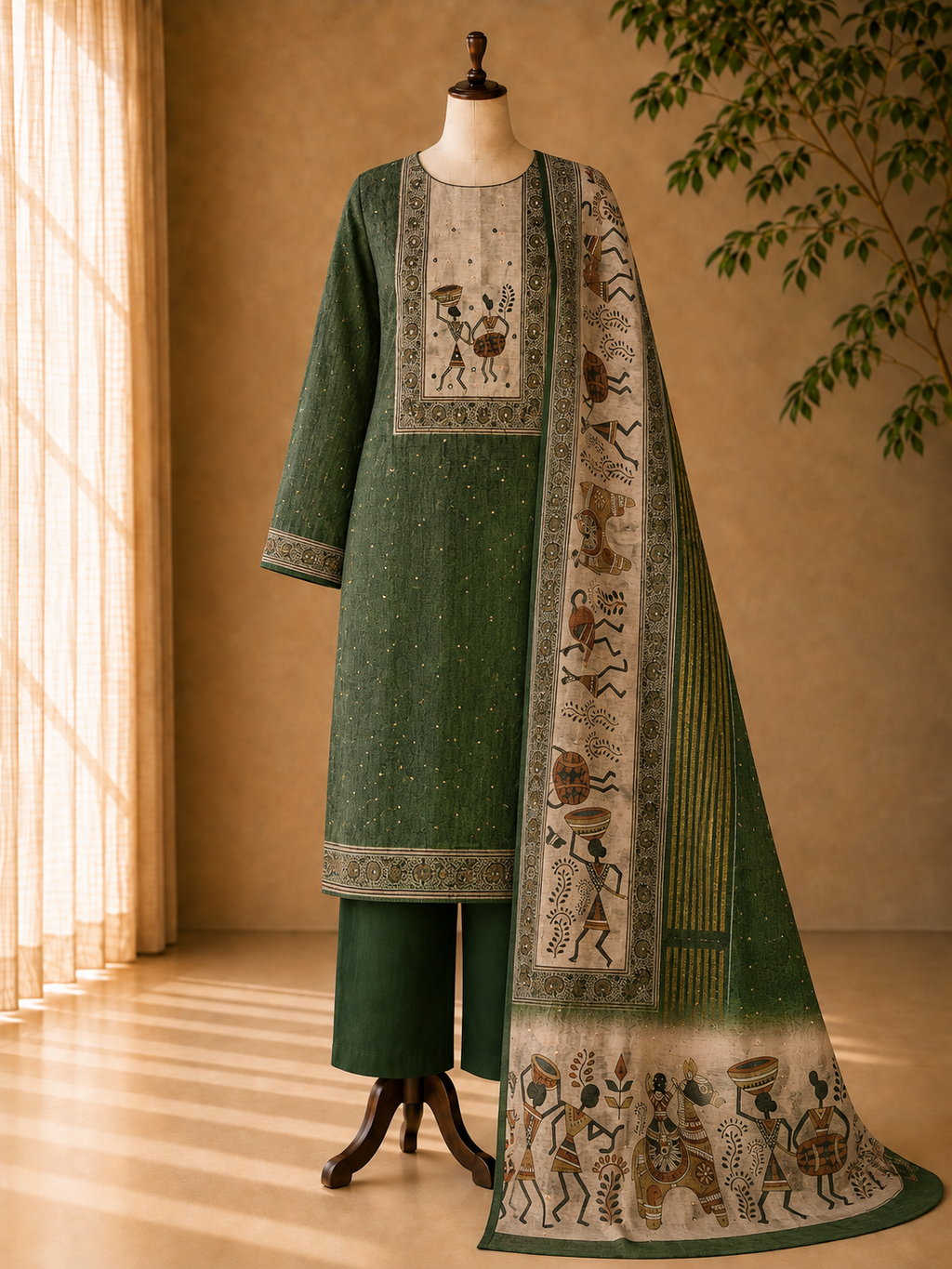 Chanderi butti digital neck Dress Meterial