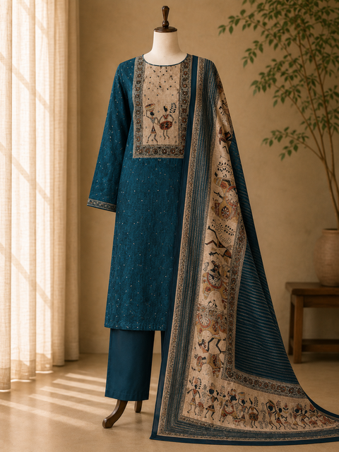 Chanderi butti degital neck Dress Meterial