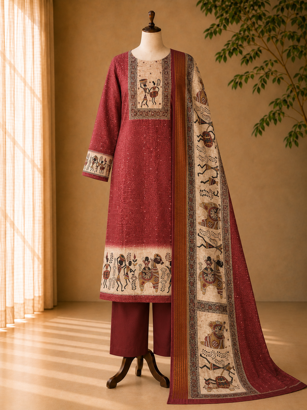 Chanderi butti degital neck Dress Meterial