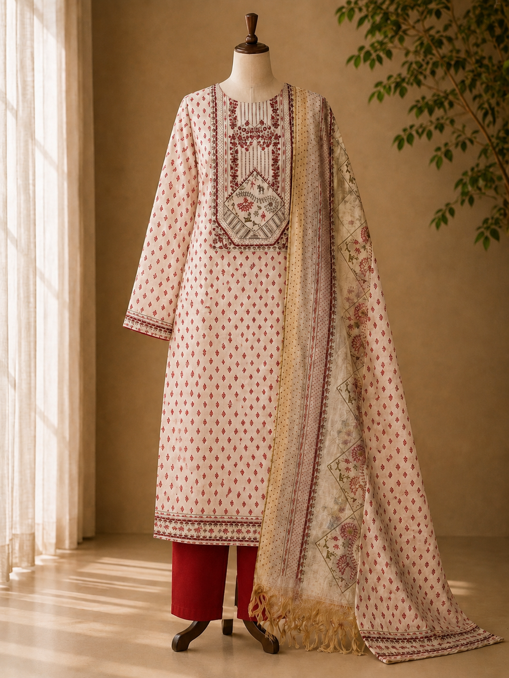Laal Madhubani Dress Material