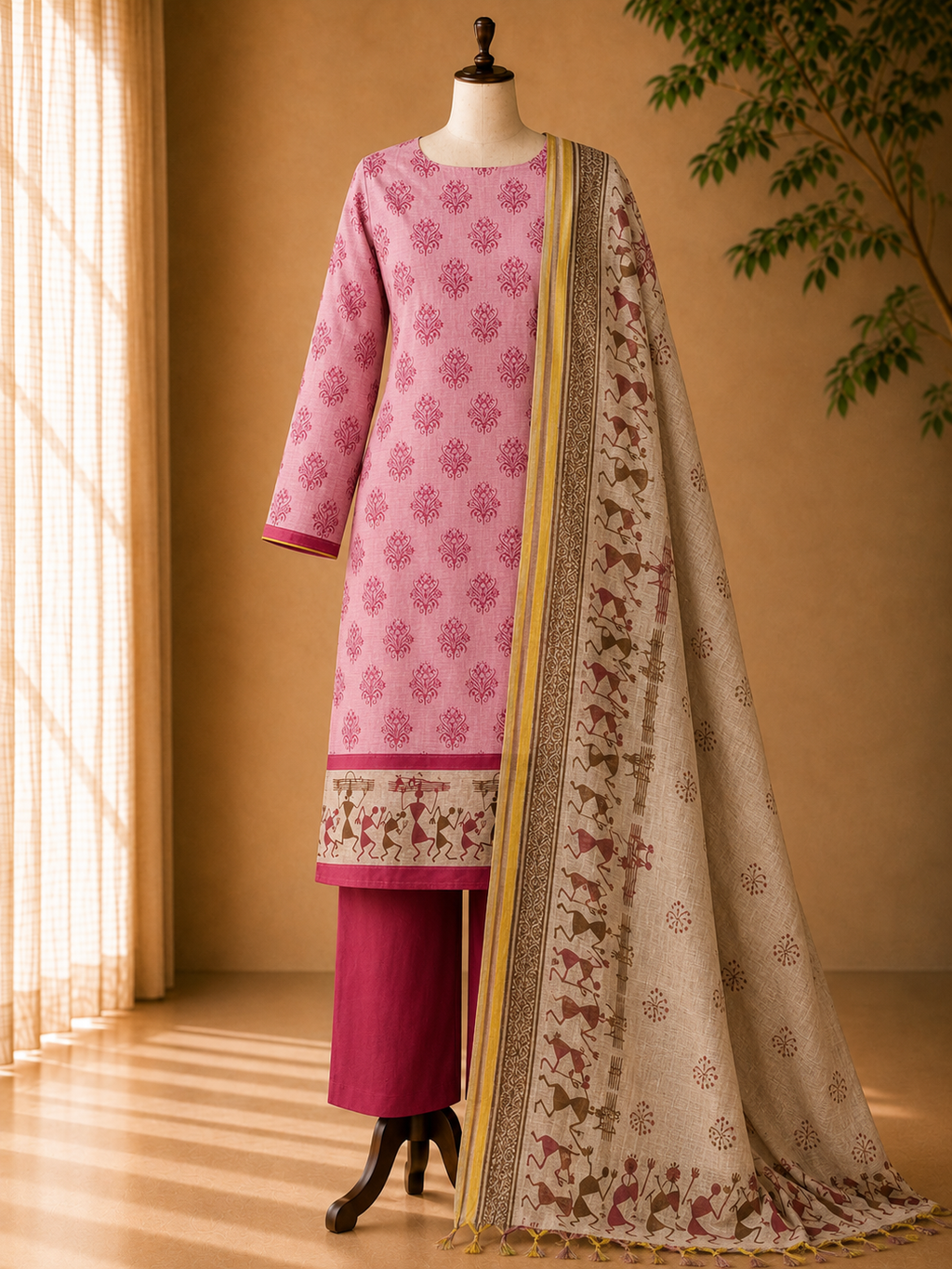 Gulabi Warli Raas Dress Material