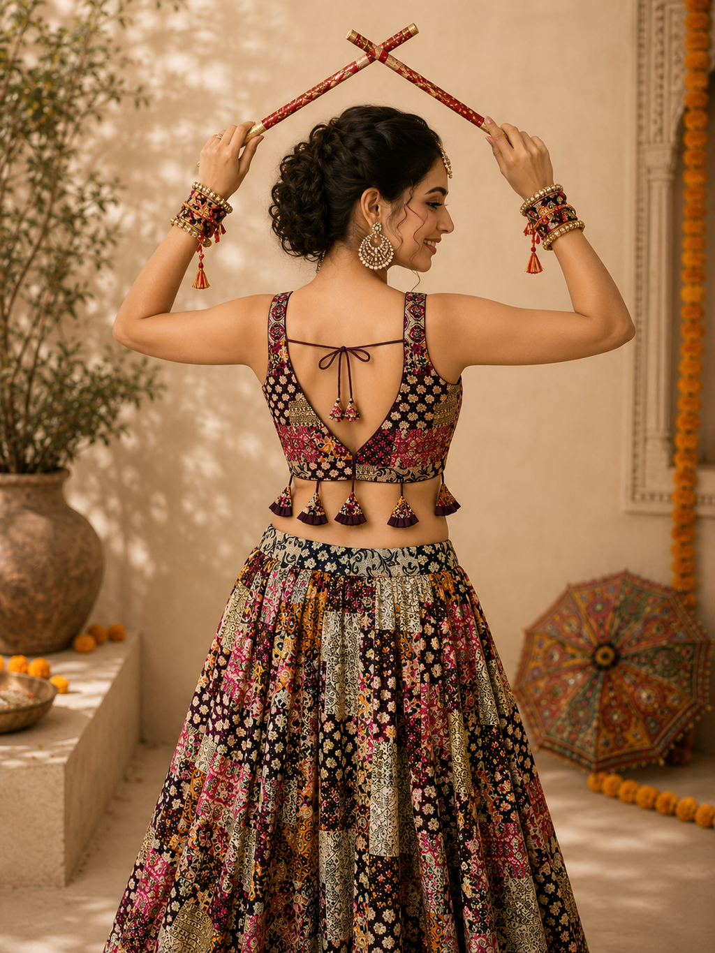 Dotted Ajrak Chania Choli