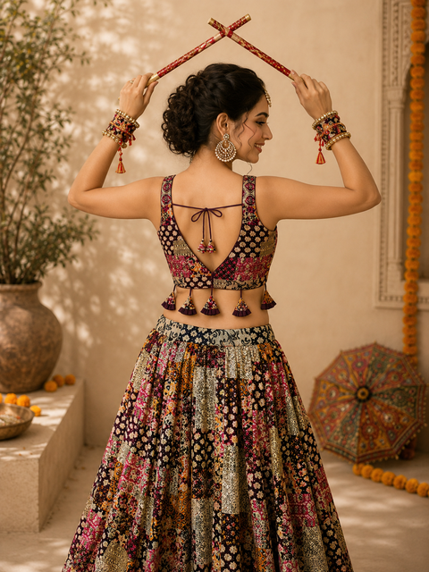 Dotted Ajrak Chania Choli