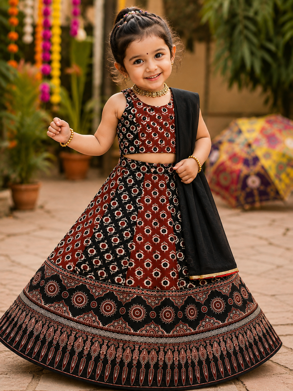 Dot Flower Marron Black