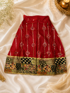 Red Ajrakh Print Sequin Work Ghagra Choli for Girls | Kids Festive Lehenga Set