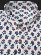 Ivory Pink-Blue Floral Buta Print Shirt