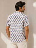Ivory Pink-Blue Floral Buta Print Shirt