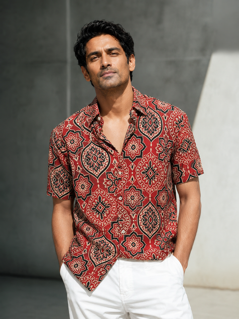 Rust Ajrakh Medallion Print Shirt