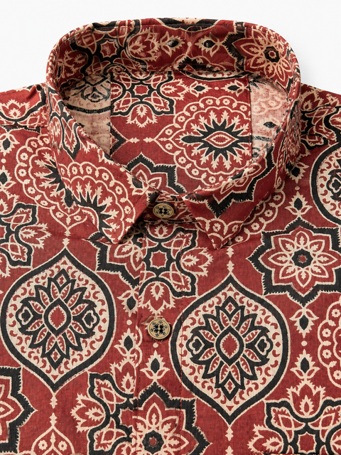 Rust Ajrakh Medallion Print Shirt