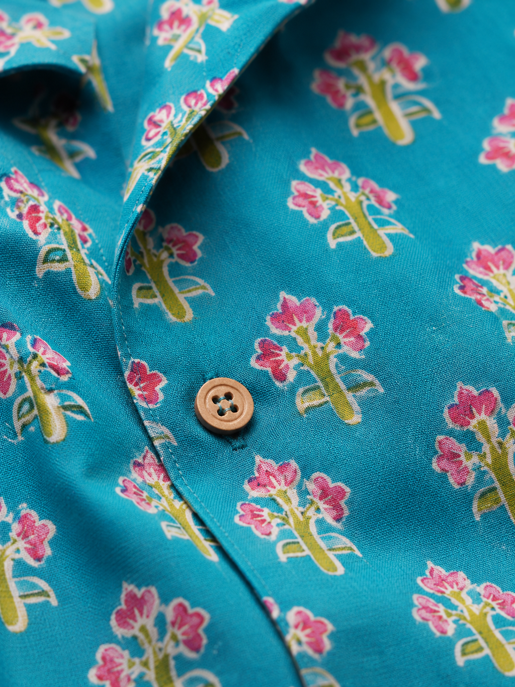 Turquoise Pink Floral Buta Print Shirt