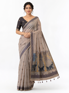 Muga Cotton Elephant Printed Saree
