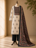 Cotton chikan fancy neck Dress Material Black