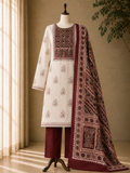 Cotton chikan fancy neck Dress Material