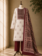 Cotton chikan fancy neck Dress Material