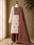 Cotton chikan fancy neck Dress Material