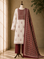 Cotton chikan fancy neck Dress Material
