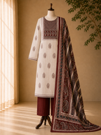 Cotton chikan fancy neck Dress Material
