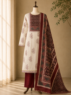 Cotton chikan fancy neck Dress Material