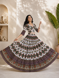Model in Mor Bani white and teal printed chaniya choli