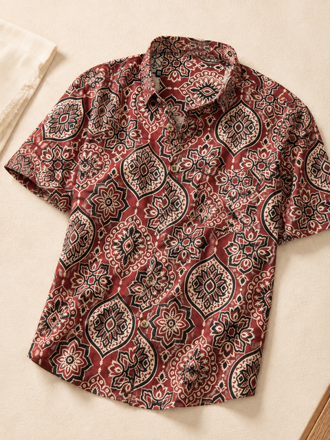 Rust Ajrakh Medallion Print Shirt