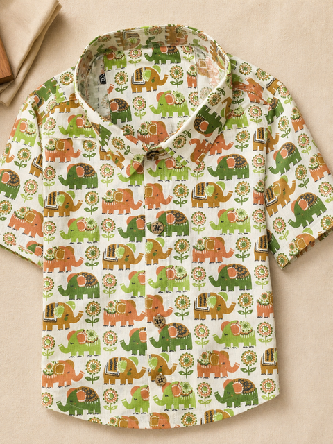 Folk Elephant Print Shirt