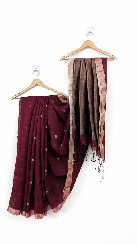 Madhur Maroon Linen Saree