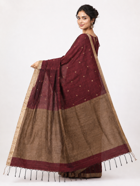 Madhur Maroon Linen Saree