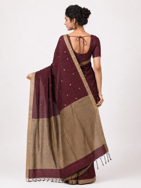 Madhur Maroon Linen Saree