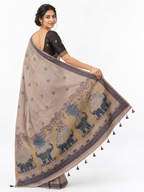 Muga Cotton Elephant Printed Saree
