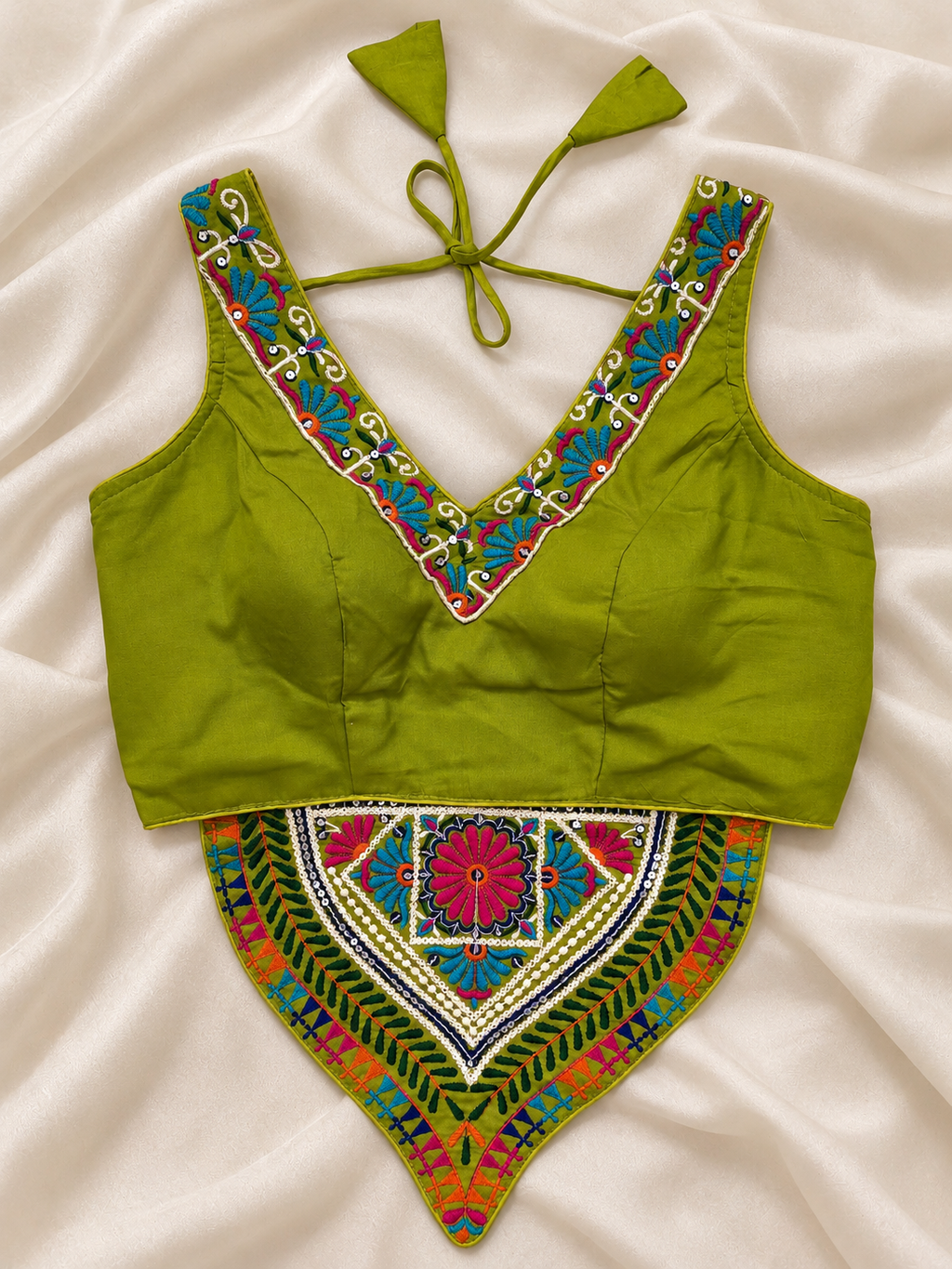 Mehendi Laga Ke Rakhna – Mehendi Green Floral Mirror Work Wedding Ghagra