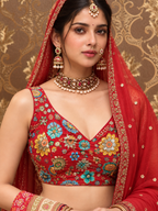 Rang Barse – Red Multicolour Floral Embroidered Designer Blouse