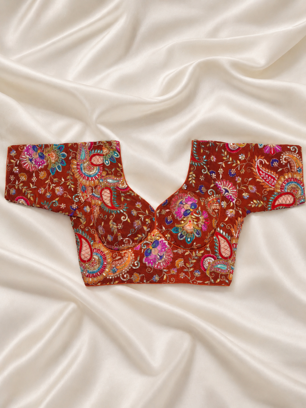 Rangisari – Rust Red Multicolour Embroidered Designer Blouse