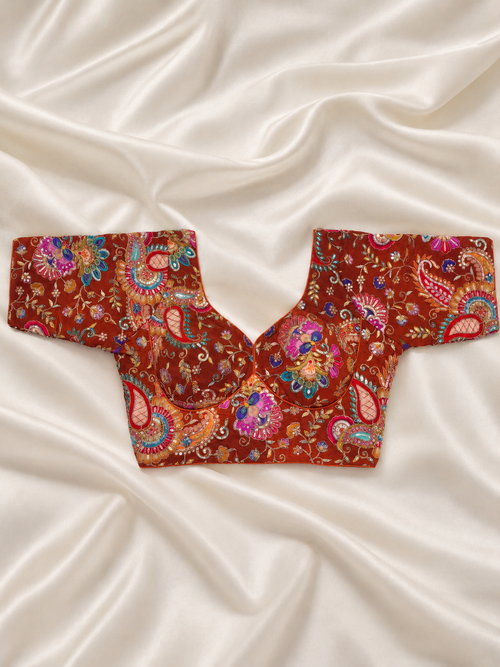 Rangisari – Rust Red Multicolour Embroidered Designer Blouse
