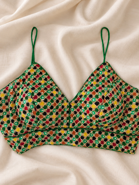 Navratri Spaghetti Blouse-Green