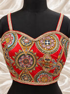 Red Multicolour Embroidered Designer Blouse