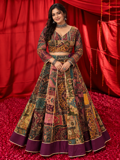 Raas Multicolor Patchwork Print Ghagra Choli Set | Navratri Lehenga