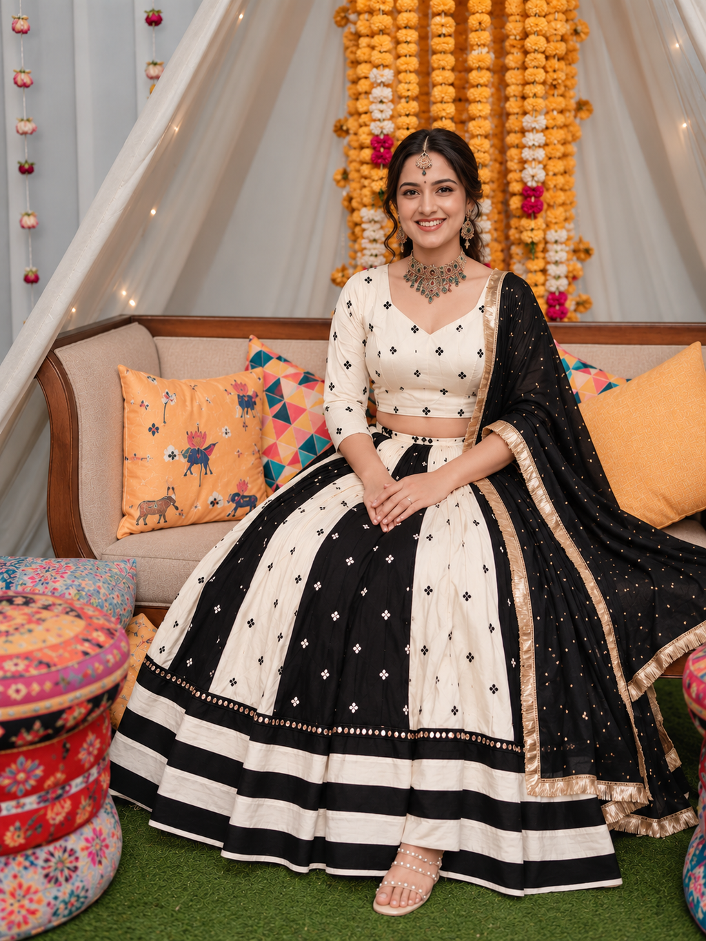 Nachde Ne Saare – Black & Ivory Panelled Wedding Ghagra