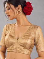 Golden Brocade V-Neck Designer Blouse