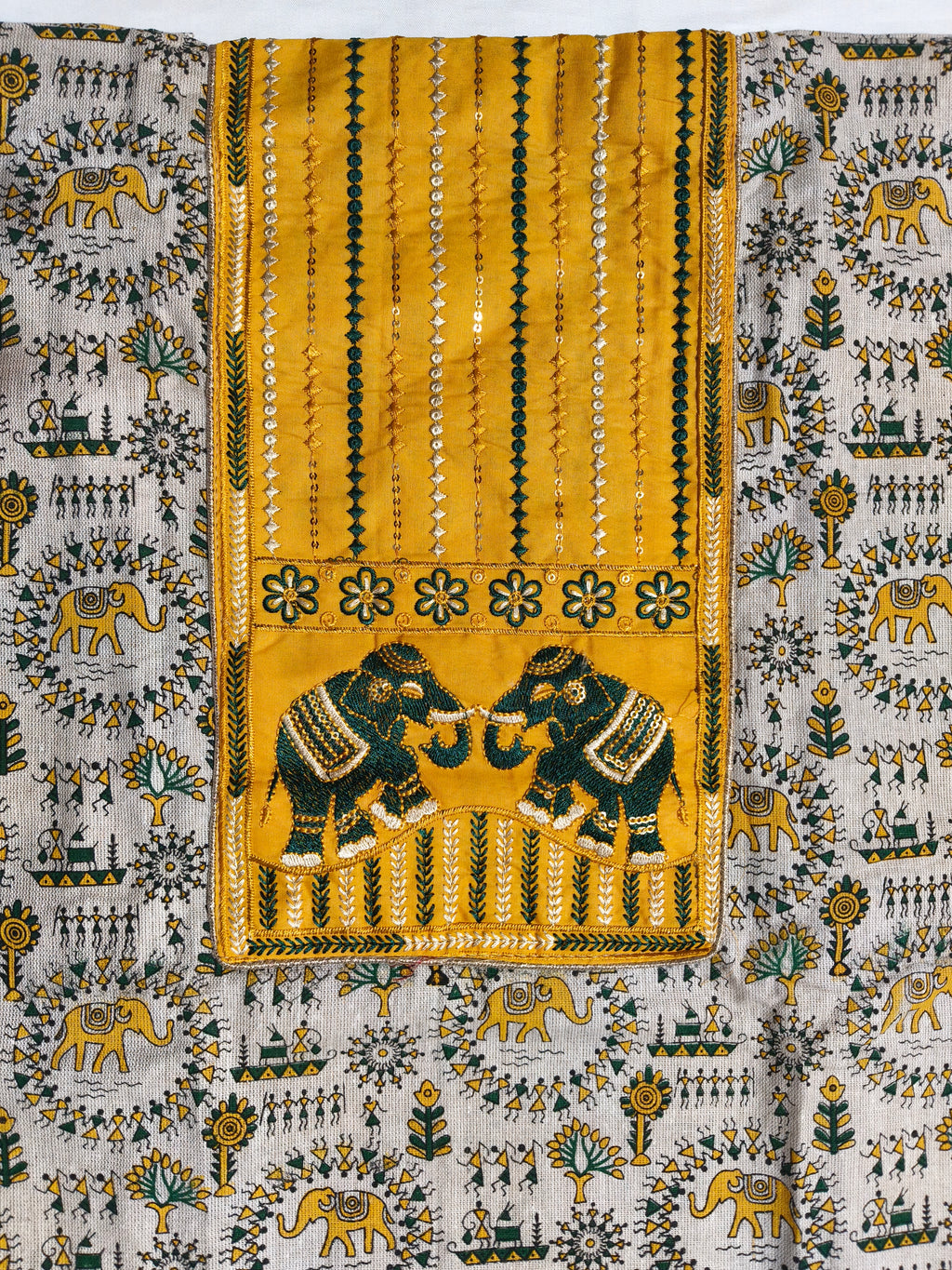Double Hathi Dress Material yellow