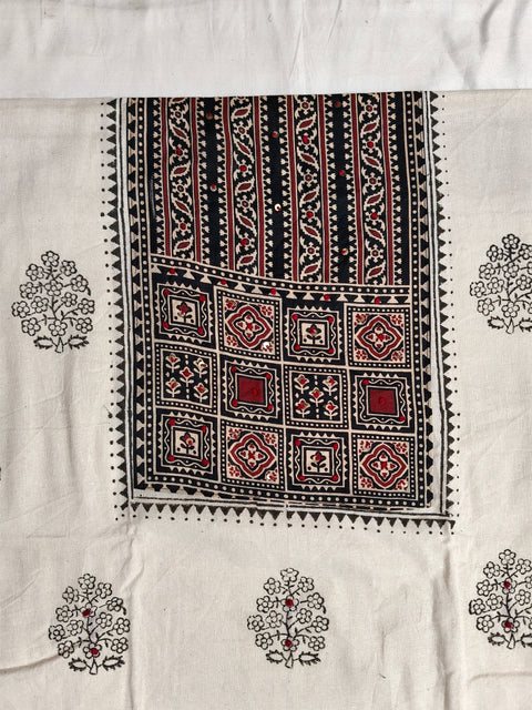 Cotton chikan fancy neck Dress Material Black