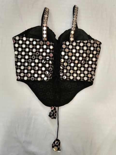 Spaghetti Corset -Black Italian Silk Blouse