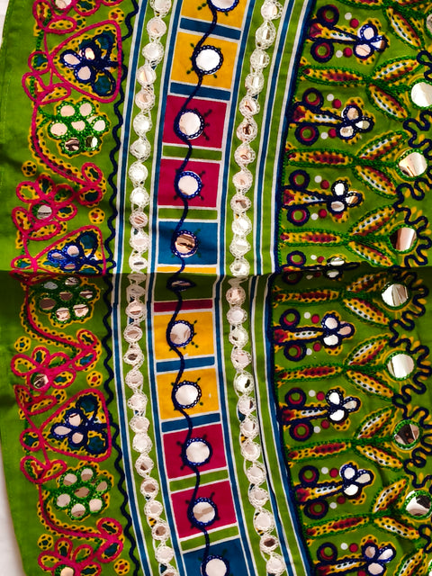 Rangeeli Raas Multicolor Mirror Work Chaniya Choli Set | Green Navratri Garba Lehenga