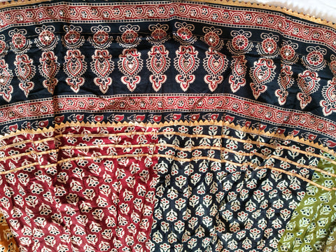 Atrangi Multicolour Ajrak Chaniya Choli with Green Dupatta